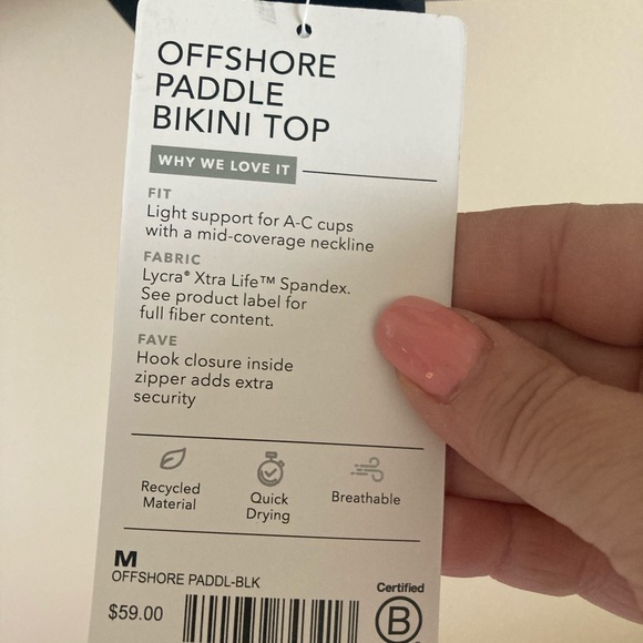 NWT-Athleta Black Offshore Paddle Bikini Top, A-C, Medium - Picture 5 of 5